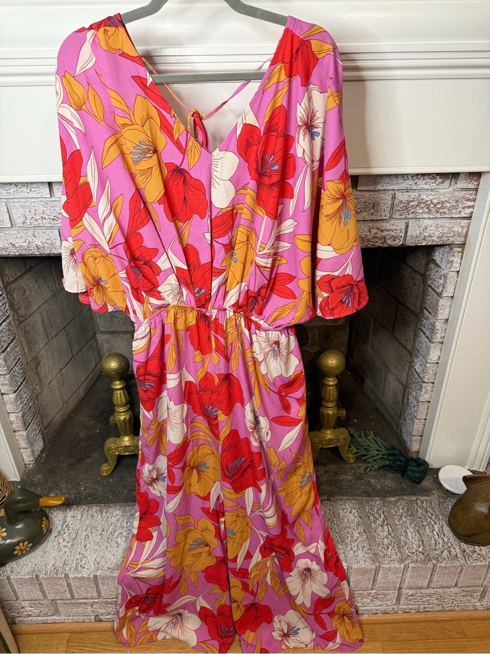 Easel Vibrant Floral Jumpsuit in Pink, Red & Yellow